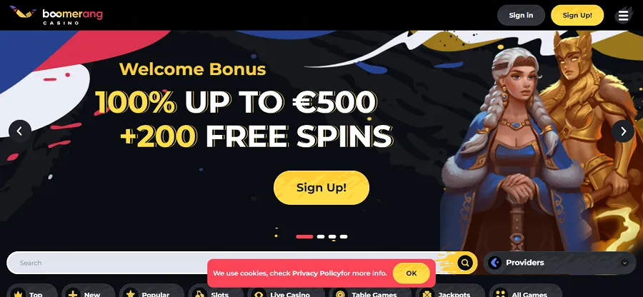Boomerang Casino Landing Page