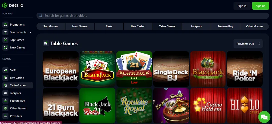bets.io casino table games