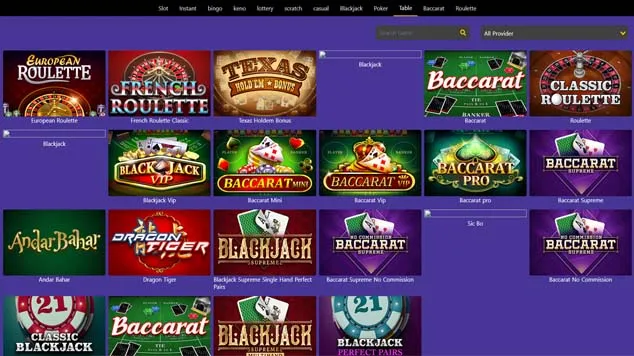Casino Purple Table Games