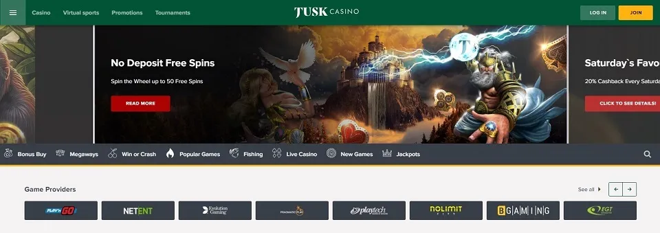 Tusk casino homepage