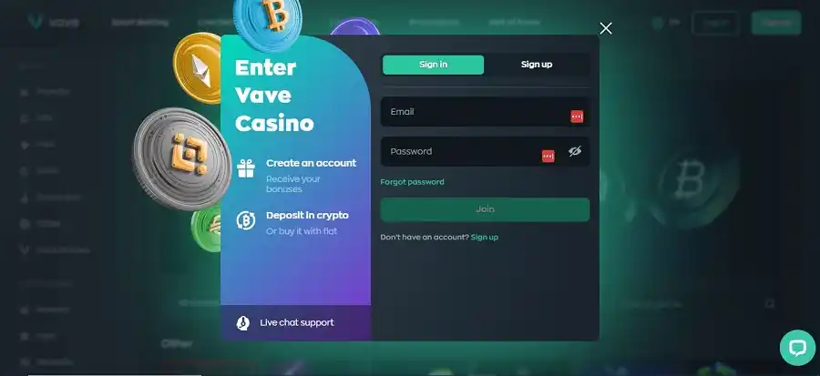 vave casino login