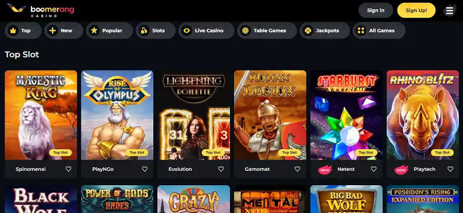 Boomerang Casino Slot Games