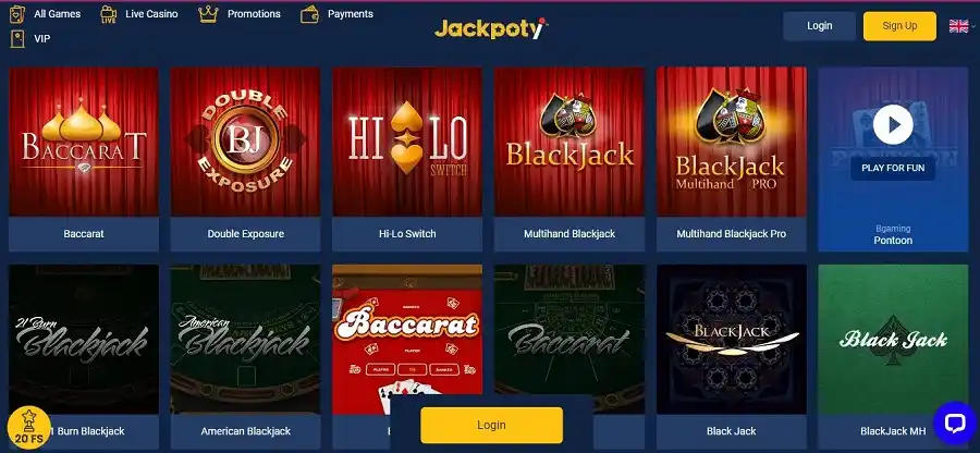 jackpoty casino card games