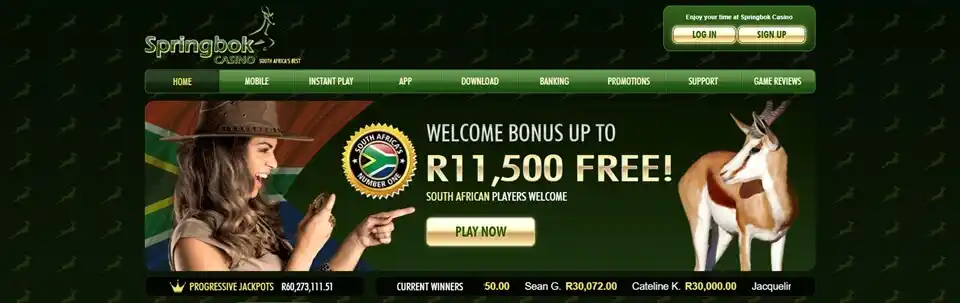 Springbok Casino Homepage Screenshot