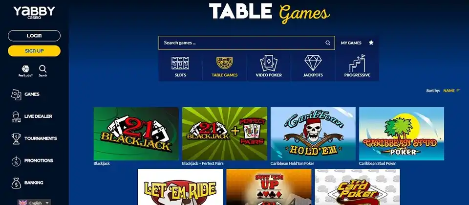 yabby casino table games